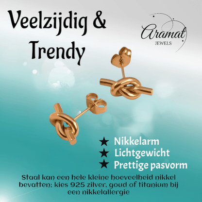 Goudkleurige Oorstekers met Knoop – 14x5,5mm RVS - oor6352 - 557085 - Oorbellen kopen# - 14mm - alles - cadeau