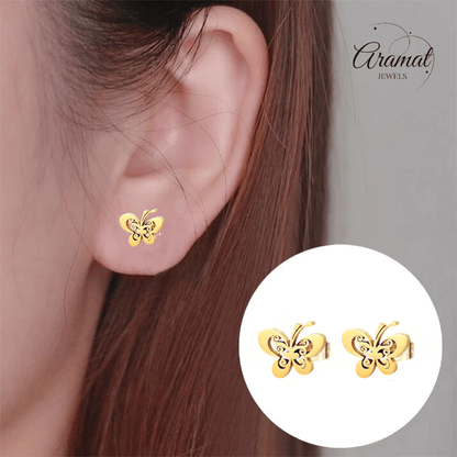 Goudkleurige open vlinder oorstekers 10x8 mm - Aramat Jewels - Oorbellen - cadeautip