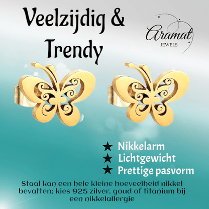 Goudkleurige open vlinder oorstekers 10x8 mm - Aramat Jewels - Oorbellen - cadeautip