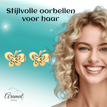 Goudkleurige open vlinder oorstekers 10x8 mm - Aramat Jewels - Oorbellen - cadeautip