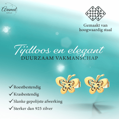 Goudkleurige open vlinder oorstekers 10x8 mm - Aramat Jewels - Oorbellen - cadeautip