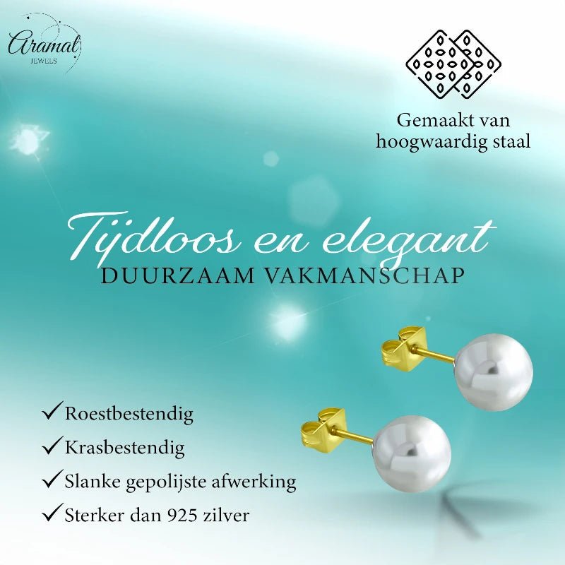 Goudkleurige Pareloorbellen 8mm - RVS - oor2599 - EWX248 - Oorbellen kopen# - 8mm - alles - dames