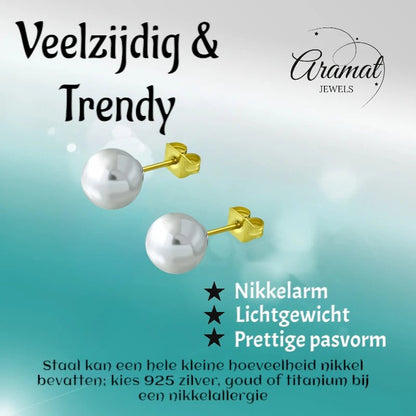 Goudkleurige Pareloorbellen 8mm - RVS - oor2599 - EWX248 - Oorbellen kopen# - 8mm - alles - dames