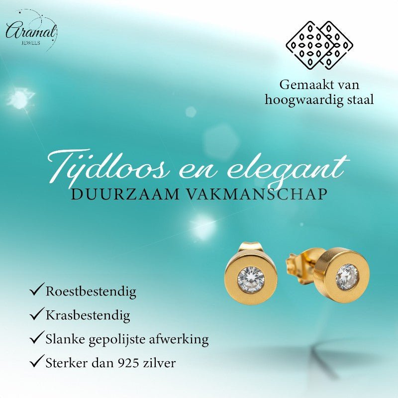 Goudkleurige Ronde Oorbellen met Zirkonia - Aramat Jewels - Oorbellen - cadeautip