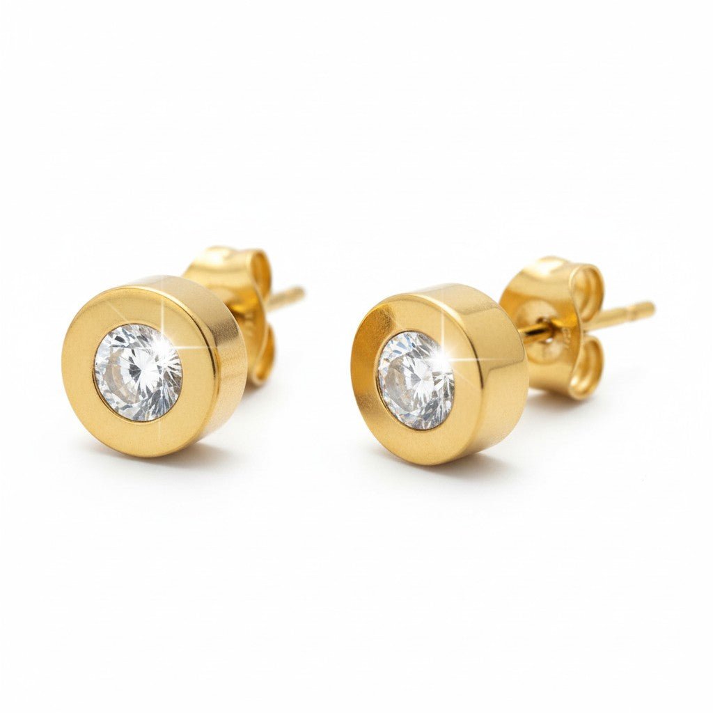 Goudkleurige Ronde Oorbellen met Zirkonia - Aramat Jewels - Oorbellen - cadeautip