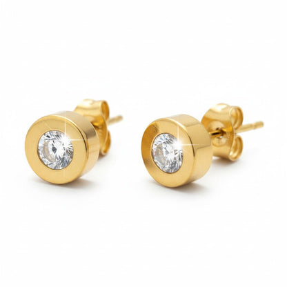 Goudkleurige Ronde Oorbellen met Zirkonia - Aramat Jewels - Oorbellen - cadeautip