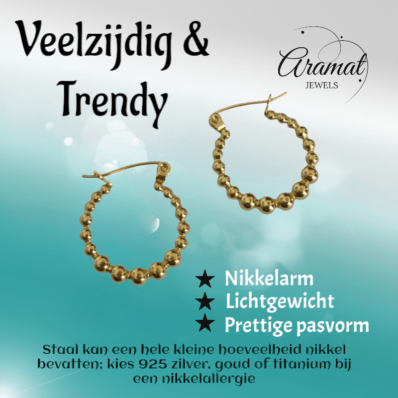 Goudkleurige Ronde Oorringen 18mm – Bolletjesmotief – RVS - oor6346 - 514384 - Oorringen kopen# - 18mm - alles - bolletjes