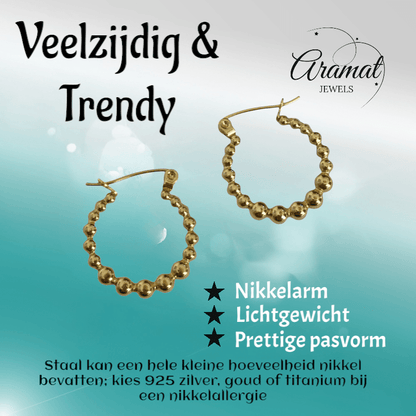 Goudkleurige Ronde Oorringen 18mm – Bolletjesmotief – RVS - oor6346 - 514384 - Oorringen kopen# - 18mm - alles - bolletjes