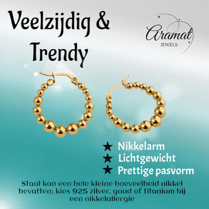 Goudkleurige Ronde Oorringen 25mm – Bolletjesmotief – RVS - oor6342 - 514388 - Oorringen kopen# - 25mm - alles - bolletjes