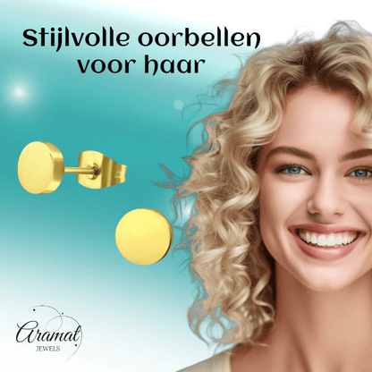Goudkleurige Ronde Oorstekers RVS 10mm - Aramat Jewels - Oorbellen - cadeautip
