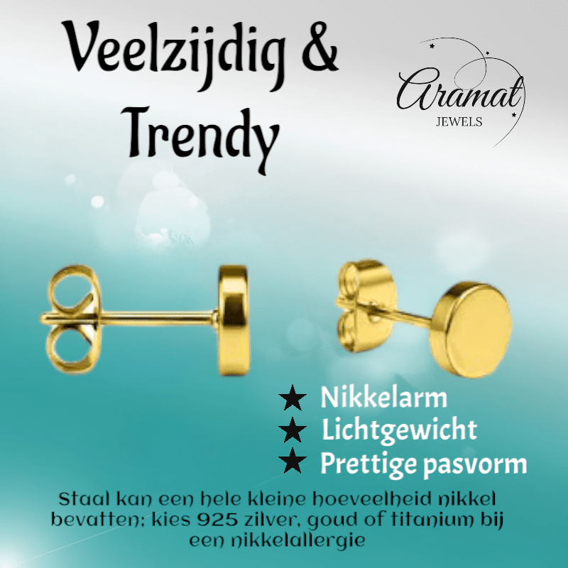 Goudkleurige Ronde Oorstekers RVS 4mm - Aramat Jewels - Oorbellen - cadeautip