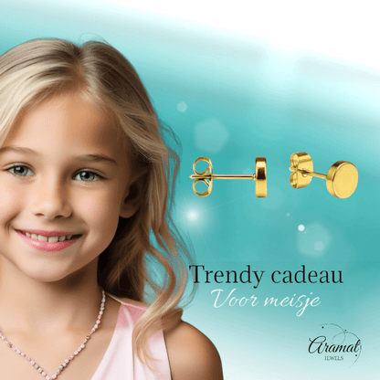 Goudkleurige Ronde Oorstekers RVS 5mm - Aramat Jewels - Oorbellen - cadeautip