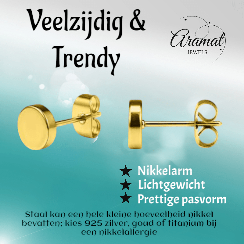 Goudkleurige Ronde Oorstekers RVS 5mm - Aramat Jewels - Oorbellen - cadeautip