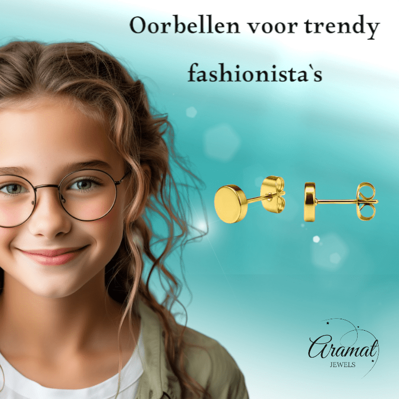 Goudkleurige Ronde Oorstekers RVS 6mm - Aramat Jewels - Oorbellen - cadeautip