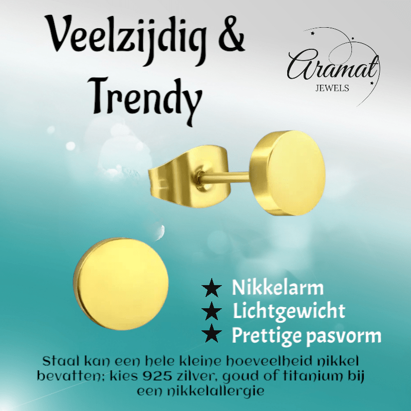 Goudkleurige Ronde Oorstekers RVS 7mm - Aramat Jewels - Oorbellen - cadeautip