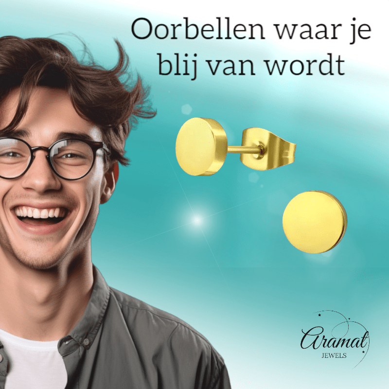 Goudkleurige Ronde Oorstekers RVS 7mm - Aramat Jewels - Oorbellen - cadeautip
