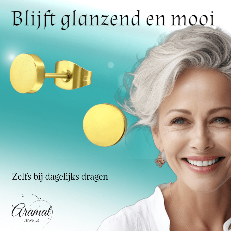 Goudkleurige Ronde Oorstekers RVS 7mm - Aramat Jewels - Oorbellen - cadeautip