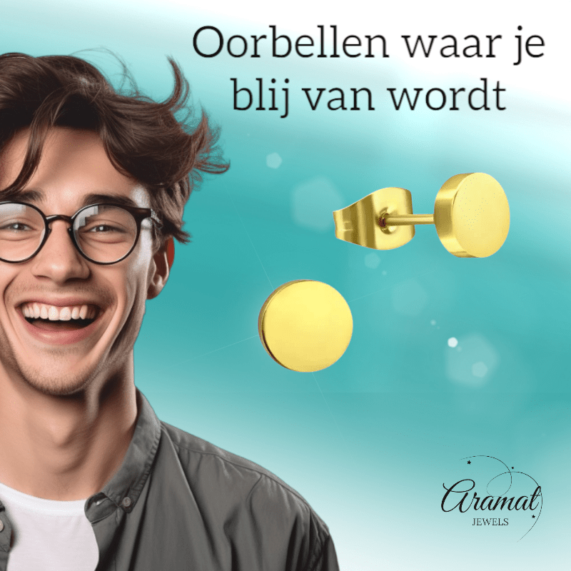 Goudkleurige Ronde Oorstekers RVS 8mm - Aramat Jewels - Oorbellen - cadeautip