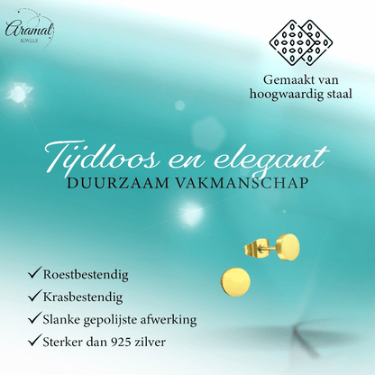 Goudkleurige Ronde Oorstekers RVS 8mm - Aramat Jewels - Oorbellen - cadeautip