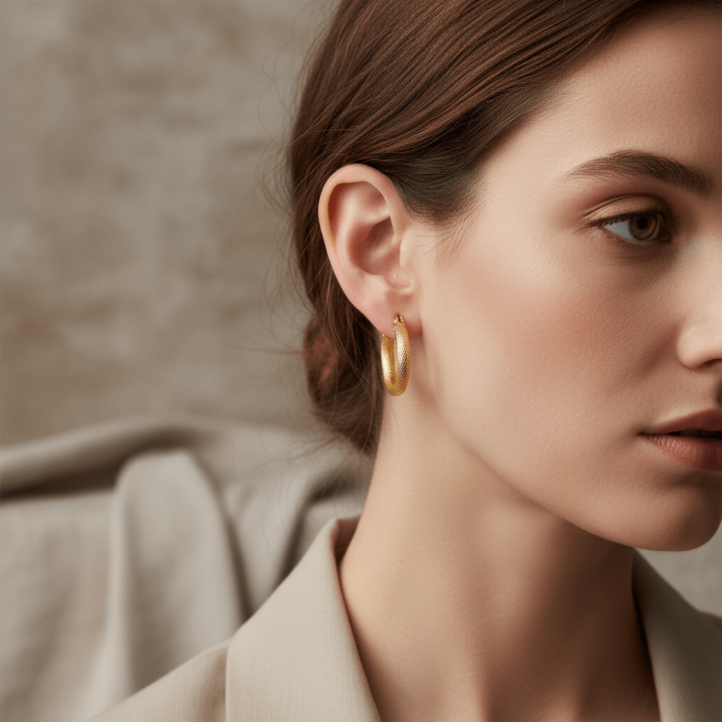 Goudkleurige RVS Hoepeloorbellen met Textuur - 18 mm - Aramat Jewels - Oorringen - cadeautip