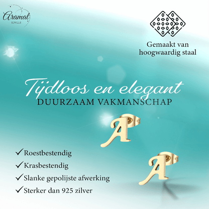 Goudkleurige RVS Letter A oorstekers 10mm - Aramat Jewels - Oorbellen - cadeautip