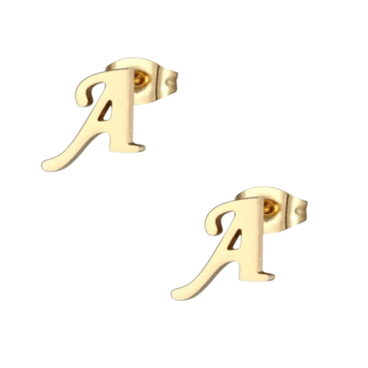 Goudkleurige RVS Letter A oorstekers 10mm - Aramat Jewels - Oorbellen - cadeautip