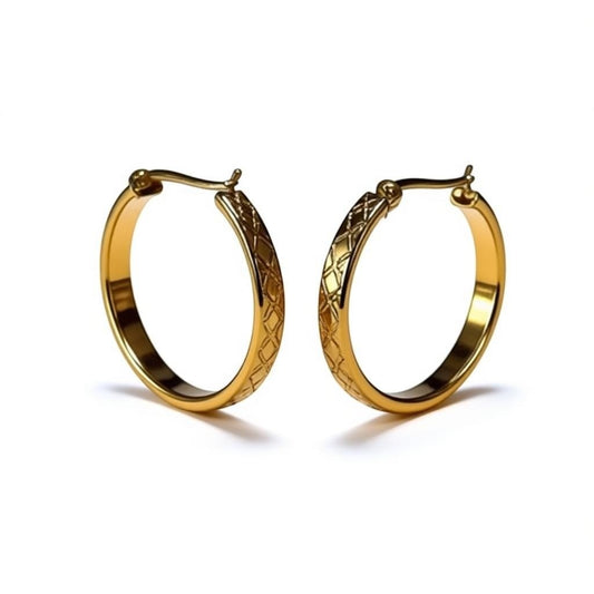 Goudkleurige RVS Oorringen met Ruitjesmotief (25 mm) - Aramat Jewels - Oorringen - cadeautip