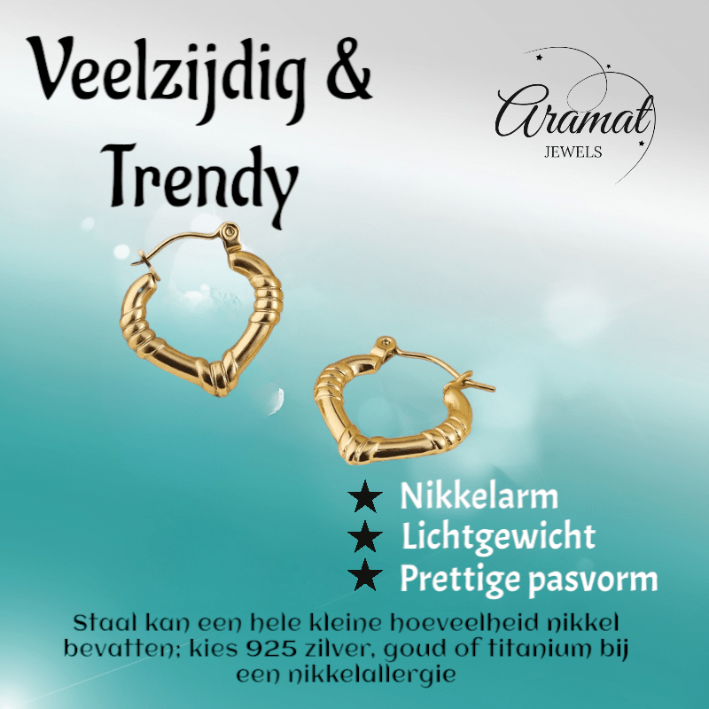 Goudkleurige RVS Oorringen met Streepjes – 22x20mm - oor6356 - 514407 - Oorringen kopen# - 22mm - alles - cadeau