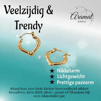 Goudkleurige RVS Oorringen met Streepjes – 22x20mm - oor6356 - 514407 - Oorringen kopen# - 22mm - alles - cadeau