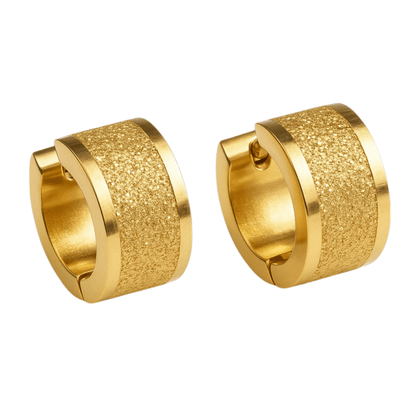 Goudkleurige RVS oorringetjes met sandblasted streep - oor5853 - Oorringen kopen# - 13mm - 7mm - alles