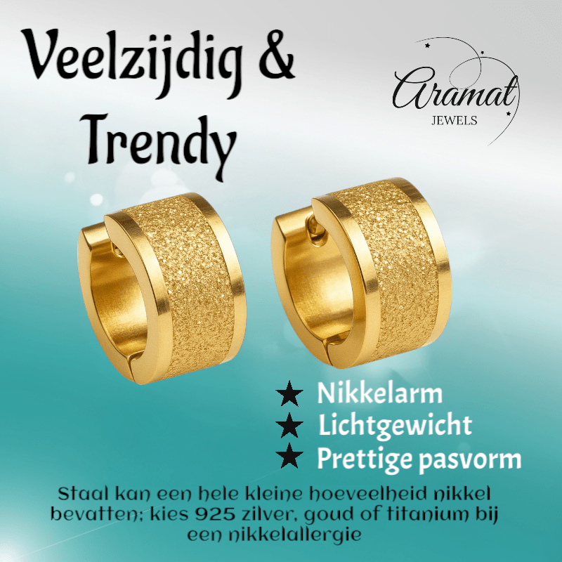 Goudkleurige RVS oorringetjes met sandblasted streep - oor5853 - Oorringen kopen# - 13mm - 7mm - alles