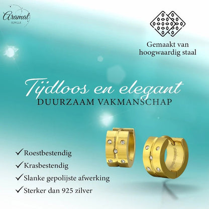 Goudkleurige RVS Oorringetjes - Met Zirkonia Steentjes - oor4110 - 34152 - Oorringen kopen