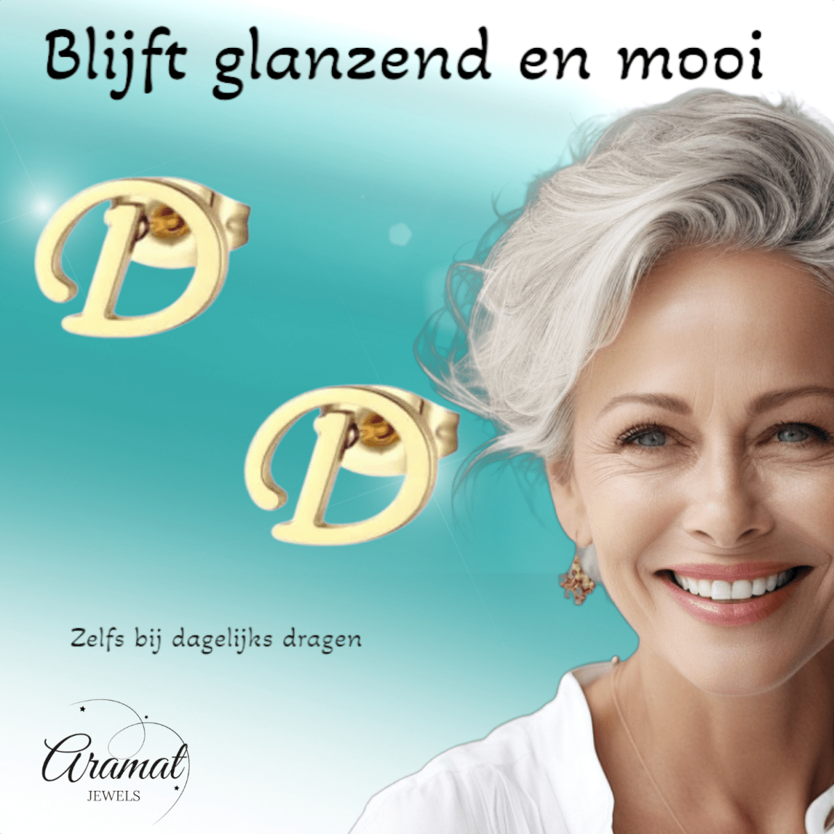 Goudkleurige RVS oorstekers Letter D - Aramat Jewels - Oorbellen - cadeautip