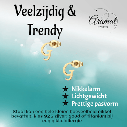 Goudkleurige RVS oorstekers Letter G - Aramat Jewels - Oorbellen - cadeautip