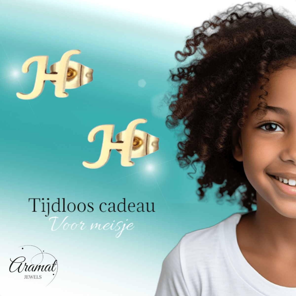 Goudkleurige RVS oorstekers Letter H - Aramat Jewels - Oorbellen - cadeautip