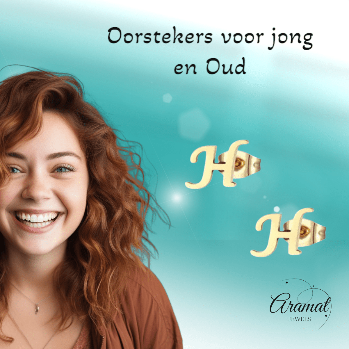 Goudkleurige RVS oorstekers Letter H - Aramat Jewels - Oorbellen - cadeautip