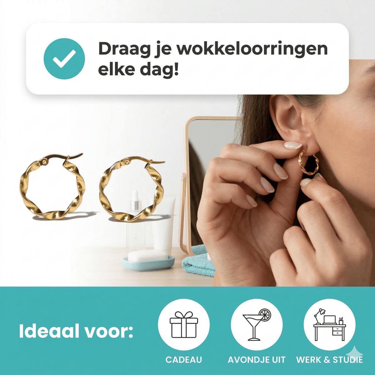 Goudkleurige RVS Wokkeloorringen Gedraaid - 20 mm - Aramat Jewels - Oorringen - cadeautip
