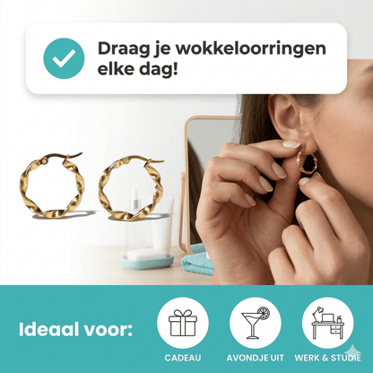 Goudkleurige RVS Wokkeloorringen Gedraaid - 20 mm - Aramat Jewels - Oorringen - cadeautip