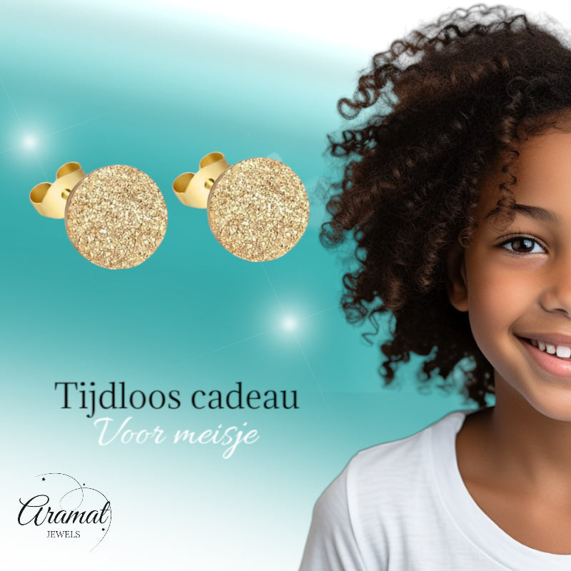 Boucles d'oreilles puces en acier inoxydable couleur or sablé 6 mm - Puces mates 