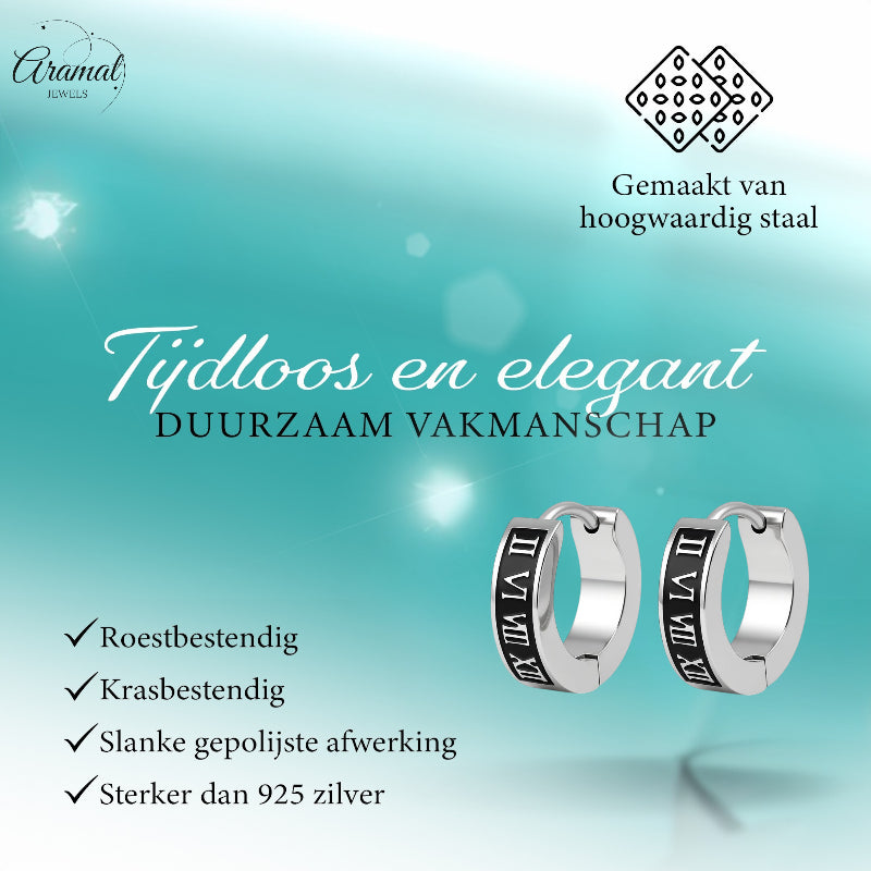 Stalen Oorringen Romeinse Cijfers 14x4mm