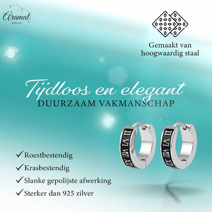 Stalen Oorringen Romeinse Cijfers 14x4mm