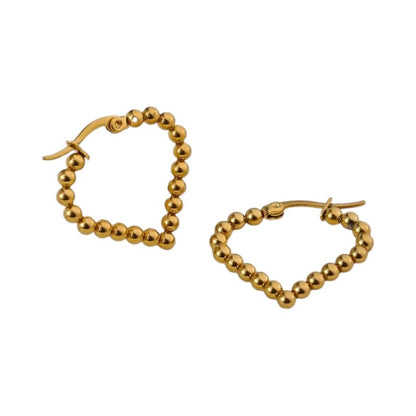 Goudkleurige stainless steel druppelvormige oorringen met bolletjesmotief – 33 mm - oor6410 - 514399 - Oorringen kopen# - 33mm - alles - bolletjes