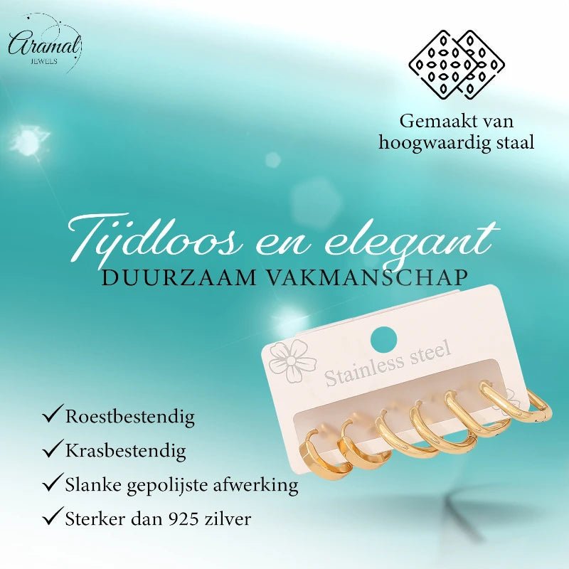 Goudkleurige stainless steel oorringen set – 2x rond + 1x vierkant – 3 paar - set20 - 153018 - Oorringen kopen# - alles - cadeau - dames