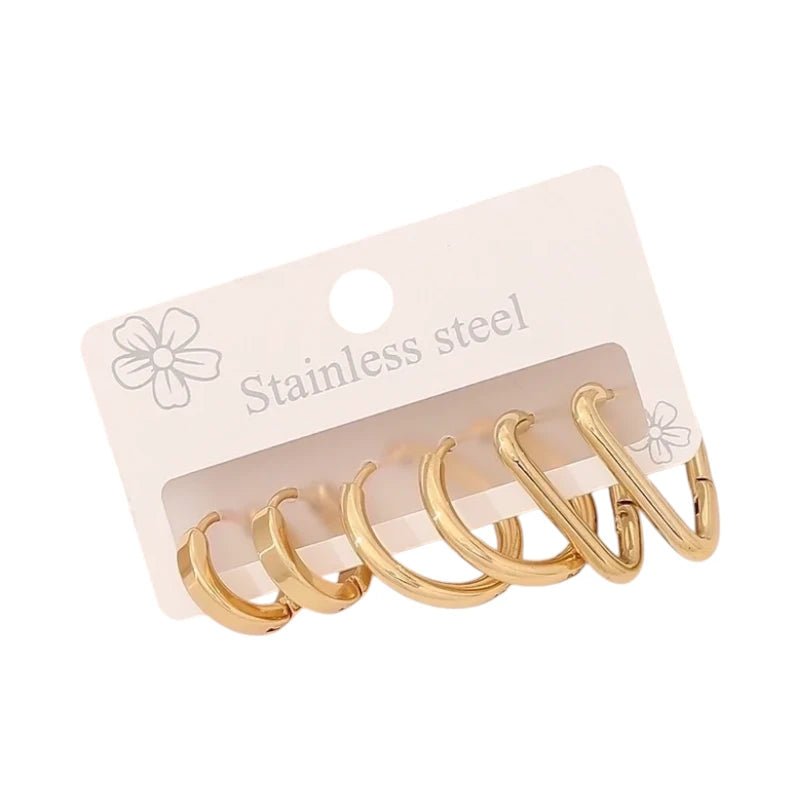 Goudkleurige stainless steel oorringenset – 2x rond + 1x driehoekig – 3 paar - set33 - 153015 - Oorbellen kopen# - alles - cadeau - dames