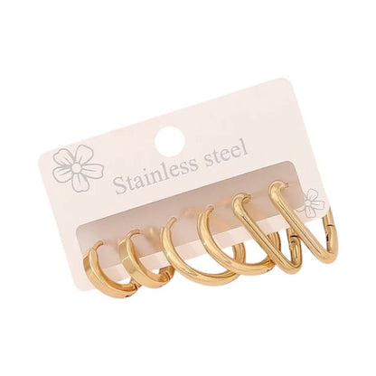 Goudkleurige stainless steel oorringenset – 2x rond + 1x driehoekig – 3 paar - set33 - 153015 - Oorbellen kopen# - alles - cadeau - dames