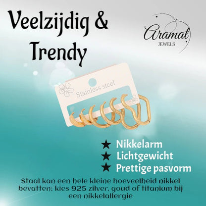 Goudkleurige stainless steel oorringenset – 2x rond + 1x hart – 3 maten - set19 - 153013 - Oorringen kopen# - alles - cadeau - dames