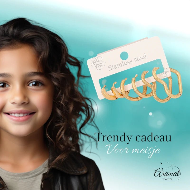 Goudkleurige stainless steel oorringenset – 2x rond + 1x hart – 3 maten - set19 - 153013 - Oorringen kopen# - alles - cadeau - dames