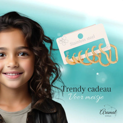 Goudkleurige stainless steel oorringenset – 2x rond + 1x hart – 3 maten - set19 - 153013 - Oorringen kopen# - alles - cadeau - dames