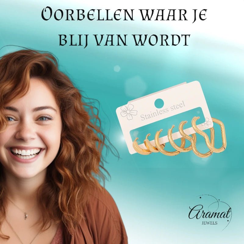 Goudkleurige stainless steel oorringenset – 2x rond + 1x hart – 3 maten - set19 - 153013 - Oorringen kopen# - alles - cadeau - dames