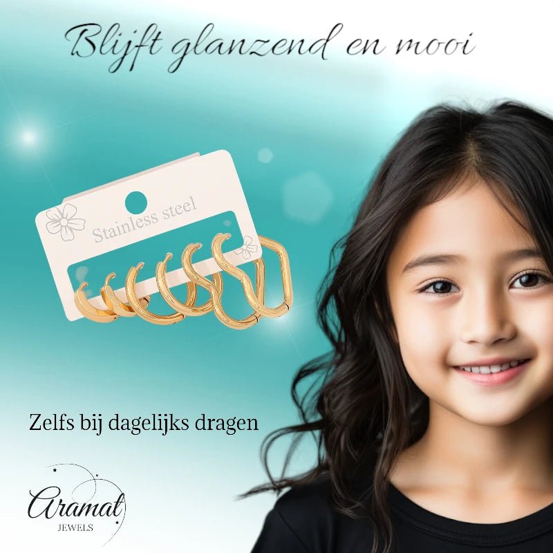 Goudkleurige stainless steel oorringenset – 2x rond + 1x hart – 3 maten - set19 - 153013 - Oorringen kopen# - alles - cadeau - dames